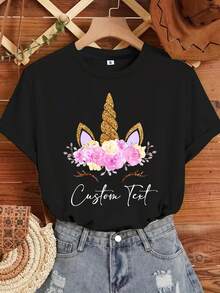 Camiseta de Unicornio Lindo, Camiseta Personalizada de Unicornio Lindo, Camiseta de Unicornio, Camiseta Personalizada, un Regalo de Vacaciones para la Familia, Amigos y Maestros - Negro - Ver 5