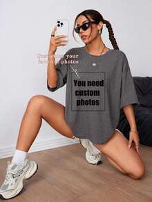 Personalized Gift, Women's Cat-Themed T-Shirt, Print Your Exclusive Slogan, Add Your Own Text/Image (Badge Pattern/Company Logo/Family Photo/Selfie). , Hippie, Casual, Minimalist Style. Personalized And Unique Men's Clothing, Minimalist Wardrobe, Basic/Urban Men's Wear. Ideal Gift For Boyfriend, Family, Friends, Suitable For Birthdays, Holidays, School/Competition, Sports/Climbing, Also Suitable For Autumn Fashion, Urban Events. Black/Summer - 深灰色 - 查看 1