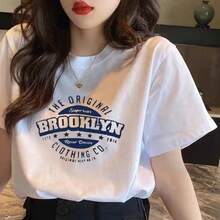 Nueva Camiseta de Verano 2025 para Mujer, de Algodón Puro, Manga Corta, Delgada, Holgada, con Estampado de Dibujos Animados, Blanca, Estilo Delgado, a la Moda - Blanco - Ver 3