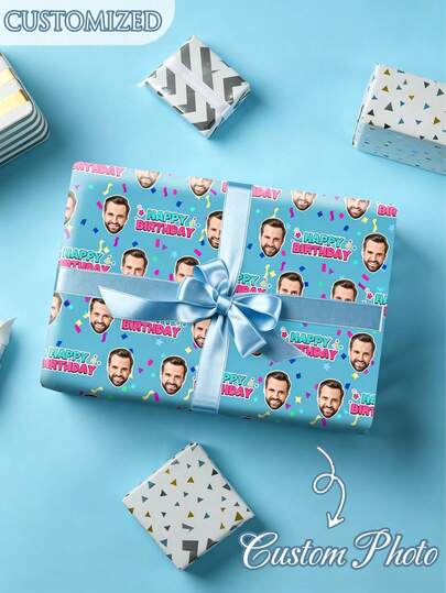 Personalized Fun Face Photo Wrapping Paper, Customized Face Gift Wrapping Paper, Multi-Color Options, Birthday Wrapping Paper, Anniversary, Your Photo Wrapping Roll
