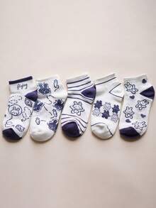 5 Pairs Women's Low-Cut Short Socks, Comfortable Casual Cute Cartoon Rabbit Design, Suitable For Spring And Autumn - Multicolor - View 3