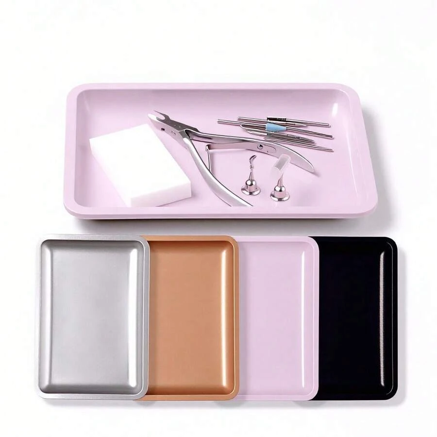 1 Stück Edelstahl quadratische große Nagelpflege Werkzeug Ablage, Maniküre Pinsel Aufbewahrung quadratische Ablage, Dekoration, Make-up, Dental, Tattoo Metall Aufbewahrungsablage, stapelbare Make-up Ablage