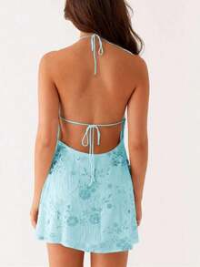 2026 Spring/Summer New European And American Elegant Women's Dress Series Orange Embroidered Halter Dress, Sleeveless Bodycon Party Dress Club & Evening KI6V - 藍色 - 查看 7