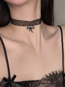 NAIZHU 1件时尚性感蕾丝蝴蝶结吊坠项链，适合日常佩戴、约会和派对。 - 彩色 - 查看 1