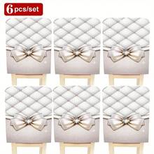 1 buah/4 buah/6 buah/10 buah Sarung Kursi Mewah Motif Pita Kotak-kotak Krem, Pelindung Kursi Kain Mewah Pendek yang Dapat Dilepas, Penutup Sandaran, Cocok untuk Semua Musim, Dekorasi Liburan, untuk Ruang Makan, Ruang Tamu, Kantor, Hotel dan Rumah - MultiWarna - View 13