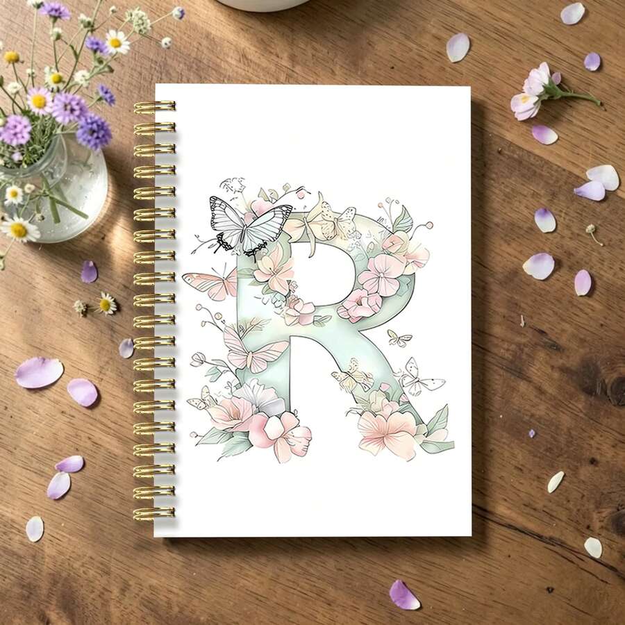 DANPERJI Sổ tay chữ cái hoa văn Bohemian 5.5" x 8.3" - Trang có dòng kẻ, các tờ giấy có đường xé tiện dụng, món quà tuyệt vời dành cho phụ nữ, nam giới, bạn bè, đồng nghiệp, nhật ký dễ thương, viết sáng tạo, phong cách giả tưởng, viết trơn tru, phù hợp cho các chuyên gia sáng tạo. - Chữ viết kiểu R - Xem 1