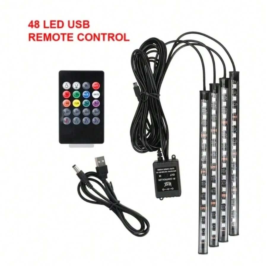 Universal Car 48 LED RGB Ambient Lights LED Strip Atmosphere Lamps 8 Colors Decorative Off Road 4x4 SUV Automobile Accessories - USB de 48 LED - Ver 1