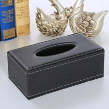 1pc Leather Tissue Box, Minimalist Leather Tissue Holder, Wear-Resistant And Scratch-Resistant For Home, Car, Living Room, Hotel/Office, Made Of PU Material, Minimalist Black Color With Contrast Stitching, Fits Regular Tissue Size, Smooth Opening Design - Black - View 6