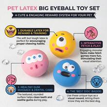 Wang Meow Pet 1 pieza/3 piezas Juguete de pelota de goma con diseño de cara de dibujos animados para perros - Juguete masticable duradero hecho de látex, diseño de ojos grandes adecuado para cachorros y perros pequeños, juguete interactivo de pelota para mascotas - Multicolor - Ver 5