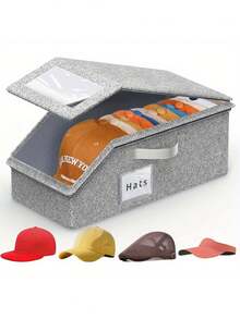 Extra Large Capacity Baseball Cap Storage Box, Dust-Proof Hat Storage Bin With Transparent Window, Sturdy And Foldable, Non-Woven Fabric TPU Outer Layer, Zipper Closure, Stackable Storage Bucket, Can Hold 12 To 20 Hats, Suitable For Closet Or Travel Use - Multicolor - View 9