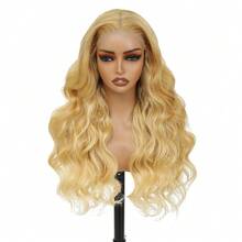Tóc giả ren phía trước kiểu sóng nhẹ màu vàng mật ong, kiểu 7x5, đã cắt sẵn, không cần keo dán, đường chân tóc đã được tỉa sẵn, mật độ 180%, chịu nhiệt, tóc tổng hợp pha trộn tóc người, phù hợp cho người mới bắt đầu, dễ đội. - S27 - Xem 14