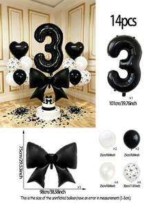 Bộ 14 bóng bay số 14 inch, bóng bay số từ 0-9 bằng giấy bạc, bóng bay hình nơ lớn, bóng bay cao su in hình nơ, bóng bay cao su đen trắng trong suốt, thích hợp cho tiệc sinh nhật, trang trí tiệc mừng em bé. - màu đen - Xem 11
