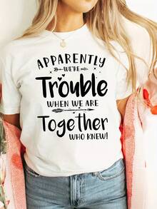 Camiseta de Moda con Estampado de Letras para Mejor Amiga, Manga Corta y Cuello Redondo, Top Casual para Verano y Primavera, Ropa de Mujer - Blanco - Ver 1