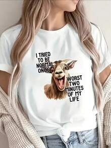 Camiseta ligera y duradera con un divertido estampado de lama, ideal para salidas informales en casa, en restaurantes o en la oficina, perfecta para la comodidad diaria y un toque de diversión. - Blanco - Ver 11