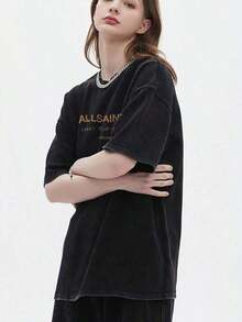 hombres y mujeres100% algodónCamiseta de ujer Estilo Vintage con Estampado Gráfico Allsaint ondon, Ropa Casual para Primavera y Otoño, Regalo Perfecto para Amantes de la oda - Negro - Ver 5