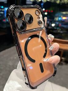 奢華四角防摔手機殼，適用於 iPhone 17ProMax 17Pro 17 16 15 14 13 Pro Max，支持磁吸無線充電，後蓋保護 - 黑色 - 查看 4