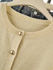 Cárdigan gris con botones para mujer - Cárdigan casual y de moda de manga corta, elástico, silueta en forma de H, adecuado para primavera y verano, diseño con detalle de punto acanalado, cierre con botones, tela transpirable, estilo cárdigan, artículo esencial de primavera/verano - Amarillo claro - Ver 3