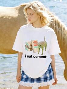 Camiseta de manga corta con cuello redondo suave y casual de verano para mujer, tops para salir, algodón, vintage, estilo callejero europeo y americano, casual deportivo, estilo unisex, estilo casual urbano, tops bonitos, Gen Z, curvas, ropa Y2K, camisetas divertidas, tops para damas, conjuntos de vacaciones para mujer, top lindo, camiseta gráfica, conjuntos de primavera, camisetas holgadas, ropa de calle retro, estilo de los 90, estilo de los 2000, subcultura, top negro, tops blancos, atuendo de fiesta de los 90. - Blanco - Ver 1