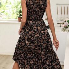 Floral Print Layered Hem Dress Maxi Vacation Beach Outfits Women - Blanco - Ver 3
