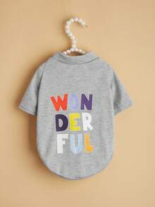 Spring/Summer New Pet Clothes, Dog Apparel With Coconut Tree & English Text Print, Comfortable Breathable Outfit For Medium/Small Dogs, Teddy/Poodle - Grey - View 3