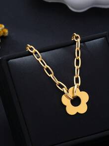 1 chiếc vòng tay kim loại tối giản hình hoa năm cánh dành cho nữ, phụ kiện độc đáo, cá tính, đơn giản, thời trang, thanh lịch, đa năng dùng hàng ngày. - Vàng - Xem 3