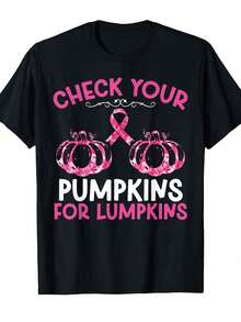 Camiseta de Halloween para mujer con diseño de calabazas para la conciencia sobre el cáncer de seno |     100% algodón, cuello redondo cómodo, mangas cortas, tallas S-xxxl, lavable a máquina, ideal para vacaciones |     Transferencia de calor digital, estilo casual - Negro - Ver 6