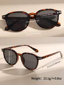 1 Pair Unisex Round Sunglasses, Metal Hinged, Versatile Fashion, Suitable For Streetwear, Travel, Sports, Driving, Festivals, Outdoor Activities, Summer Accessories, Vacation, Family Outings, Golf, Hiking, Elegant Attire, Streetwear Accessories, Sports - Leopard Print Gray Flakes - View 4