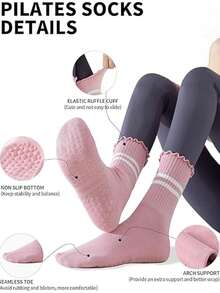 1/2/3 Pairs Cuffed Striped Yoga Socks, Non-Slip Mid-Calf Socks For Pilates, Fitness, Workout - Multicolor - View 2