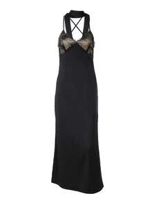 Vestido Halter  Nuevo Escote Profundo Espalda Abierta Corte Largo Estilo Puro - Negro - Ver 6