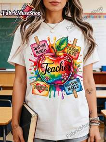 Camiseta Suave para Maestros de Escuela, Camiseta de Enseñanza, Diseño de Camiseta de Agradecimiento para Maestros Felices, Camiseta de Regreso a Clases, Camiseta del Último Día de Clases, Ropa de Exterior para Maestros 100% Algodón, Regalo de Halloween, Acción de Gracias, Navidad para Hombres, Mujeres, Familiares y Amigos. Camiseta de Algodón, blusas elegantes para dama. - Blanco - Ver 7