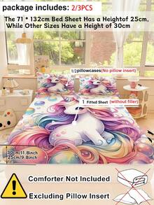 Juego de ropa de cama de 2/3 piezas con estampado floral de unicornio arcoíris, sábanas con patrón de mariposa, protector de colchón antideslizante con bolsillos profundos, incluye fundas de almohada, adecuado para niños, adolescentes, adultos, dormitorios de niños y niñas - Multicolor - Ver 4