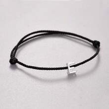Vòng tay DIY màu đen tối giản bằng bạc Sterling 925, có thể điều chỉnh kích thước, phù hợp để đeo hàng ngày, trang sức bạc dành cho nữ, họa tiết 26 chữ cái, quà tặng sinh nhật. - màu đen - Xem 7