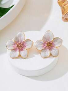 1 buah Anting-anting Retro Prancis dengan Motif Bunga Besar yang Berlebihan, Anting-anting Mewah dan Elegan. - Tetesan minyak berwarna merah muda - View 3
