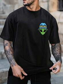 Men's T-Shirt With Alien Print - Black - View 8