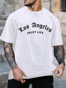 Men's Letter Print T-Shirt - White - View 1