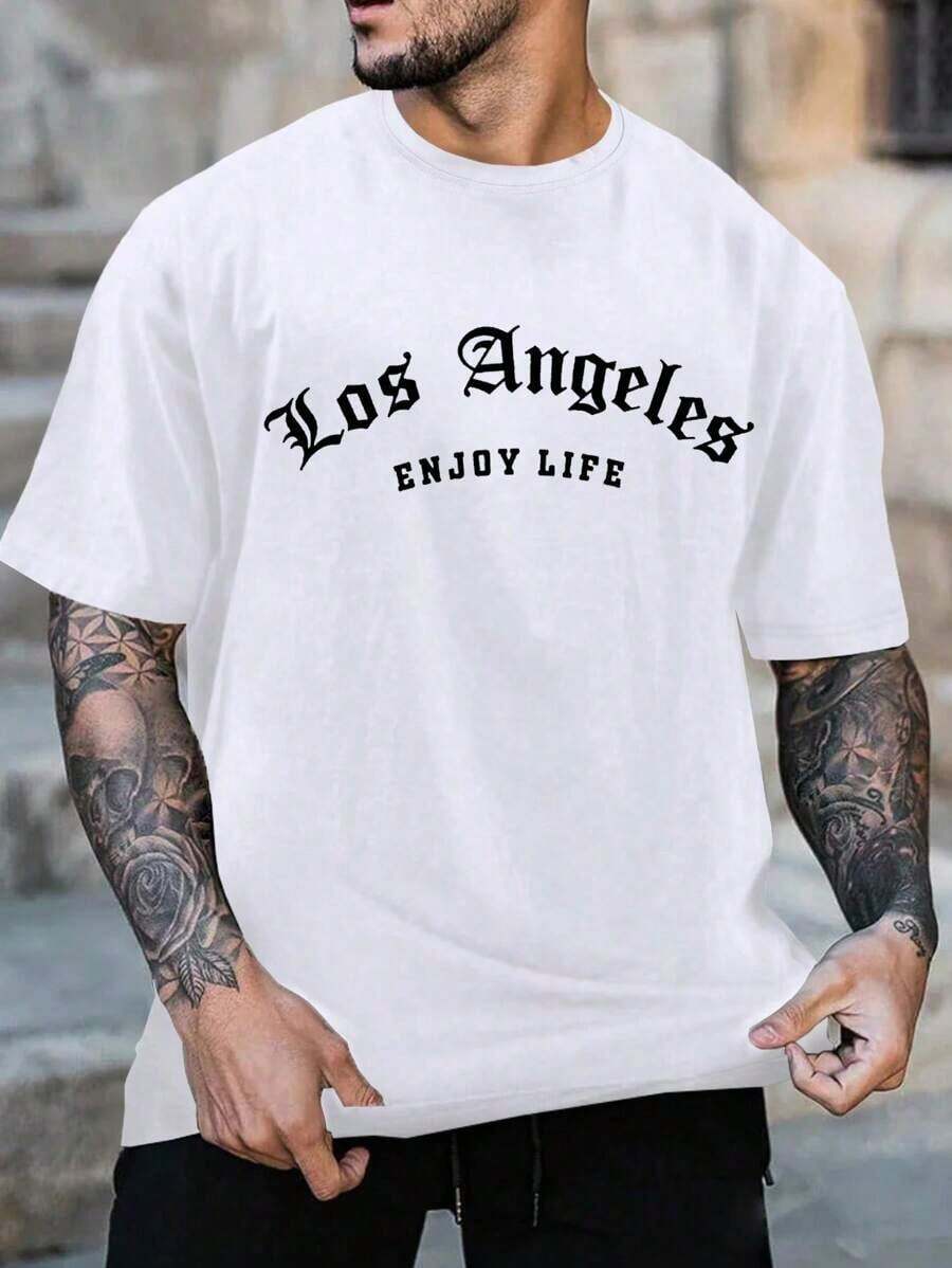 Men's Letter Print T-Shirt - White - View 1