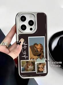 1pc Customized 3-Photo Phone Case, Heartbeat Line Couple Design, Electroplated Soft Gel Phone Case Compatible With Iphone 17 Pro Max/16 Pro Max/15/14 Plus/13 Pro/12 Pro Max/11, New , Fashionable, Colorful, Cute, Fun, Minimalist, Matching Phone Case, Personalized, Unique, Ideal Gift For Boyfriend, Grandparents - Multicolor - View 2