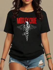 Serpiente alada entrelazada en un símbolo de fuerza libertad y energía rebelde con toque gótico camiseta de mujer moderna cómoda para uso diario - Negro - Ver 1