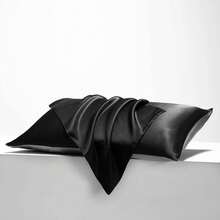 2pcs Satin Pillowcase, Without Pillow Insert, Soft And Smooth Texture, Plain Weave High Density, Minimalist Fashion Design, Envelope Closure Solid Color Pillowcase, Reduce Hair Breakage, Prevent Wrinkles - Cool Black - View 8