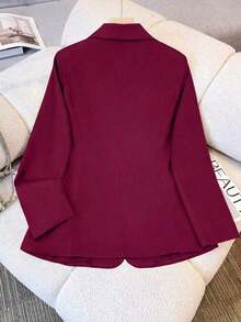 Chaqueta de blazer de unicolor con solapa para mujer, de manga larga con botones y bolsillos, adecuada para otoño, invierno y primavera.Chaqueta de oficina de manga larga, prenda exterior versátil para negocios y hogar, apta para otoño, invierno y primavera - Morado - Ver 4