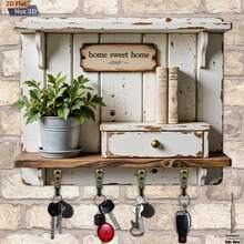 1pc 2D Retro Vintage Wooden Key Holder Hook, Multifunctional Home Decor Key Rack With 4 Metal Hooks, Wall, Porch, Room, Villa, All Season Home Decoration - Multicolor - View 2