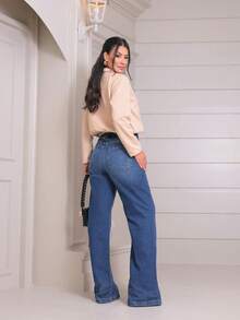 Women's Bomber Jacket, Long Sleeves, Suede, Pockets, Fashion. - 米色 - 查看 6