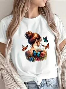 Camiseta de Manga Corta de  con Diseño de Maosa, Ligera y Duraderara Uso Casual en Casa, Cafetería o Ambientes Exteriores, Tejido Suave y Cómodo para Uso Diario - Blanco - Ver 2
