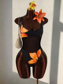 Traje de baño de una sola pieza para mujer con diseño de unicolor, tirantes, parches de malla, sexy y con recortes, estilo bohemio para festivales - Negro 3 - Ver 4