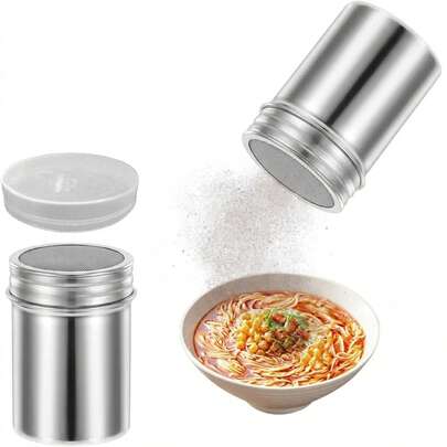 1pc Stainless Steel Lid Fine Powder Shaker, Suitable For Baking Soda, Cocoa Powder, Cornstarch, Coffee Powder, Flour, Commercial Restaurant Use