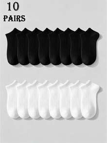 10 Pairs Unisex Soft & Comfortable Short Socks, Suitable For Daily Wear And Sports - Black and White - View 1