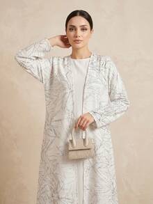 Áo khoác Abaya dài dáng rộng in sọc xanh nhạt, áo cardigan thư giãn dáng suông, áo choàng thường ngày đa năng dành cho nữ. - trắng - Xem 5