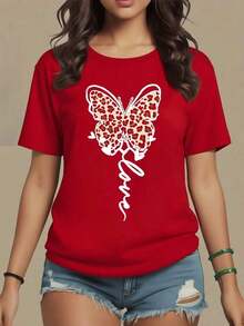 Butterfly With Leopard-Like Spot Pattern Symbolizing Freedom, Love And Inner Strength, Comfortable 100% Cotton Women's T-Shirt Suitable For Everyday Wear, Elegant And Expressive, Maija Women. - 紅色 - 查看 8