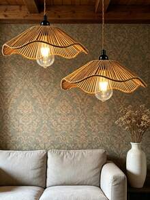 1pc Rustic Handmade Paper Rope Lampshade, Faux Wicker Design, Suitable For Living Room, Dining Room And Bedroom Decoration, Pendant Light Shade, Replacement Lampshade, Vintage Wavy Edge Lampshade, Fits Ceiling Light, No Power And Cord/Home Decor Suitable For Home Goods/Bedroom Decor/Party Decor/Christmas/Halloween Decor Teacher Gift (Lampshade Only) - Semicircle - View 2