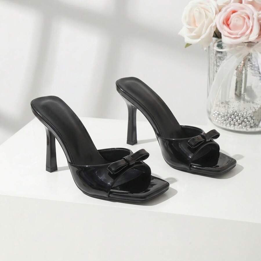Sandalias de tacón de aguja para mujer, estilo hada, nueva moda de primavera/otoño con hebilla de perla, zapatos elegantes y versátiles - Negro - Ver 1